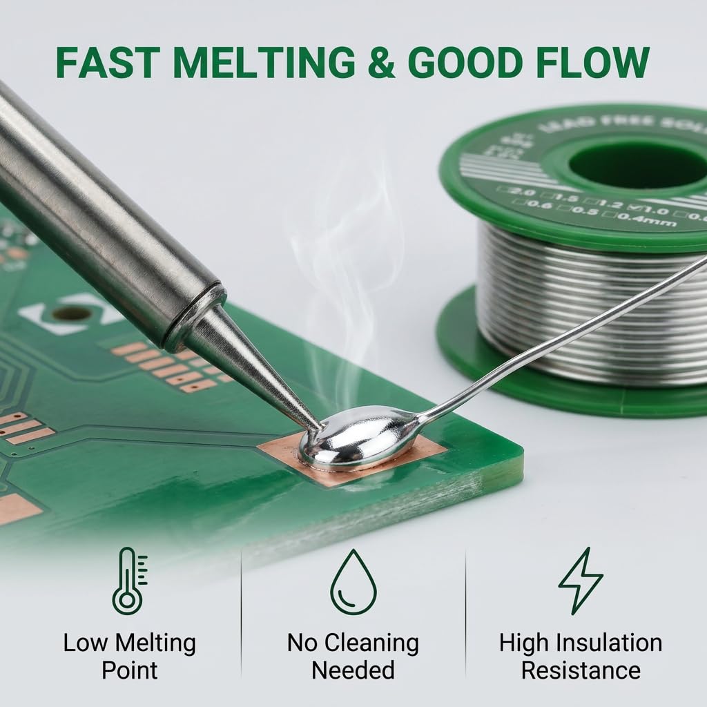 Alambre de Soldadura sin Plomo 1mm 50g Sn99.3% Cu0.7%, Estaño para Soldar con Núcleo de Colofonia 2% Flux, Hilo Estaño Soldadura para Electrónica PCB, Reparación de Cables y Proyectos DIY — view 4