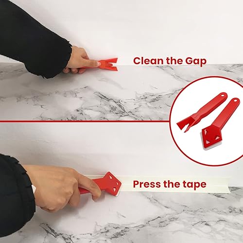 Miniatura 3 de SNAIL GARDEN 2 rollos de tiras selladoras de baño de alta adherencia mejoradas con 2 raspadores de limpieza para calafatear, tira adhesiva acrílica,