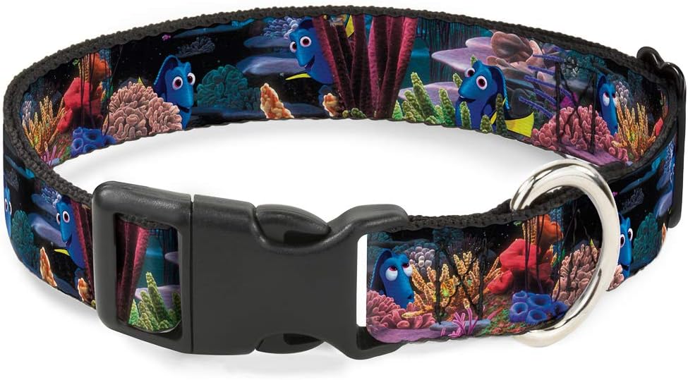 Buckle-Down Plastic Clip Collar - Dory 4-Hiding Poses Under the Sea - 1.5" Wide - Fits 18-32" Neck - Large