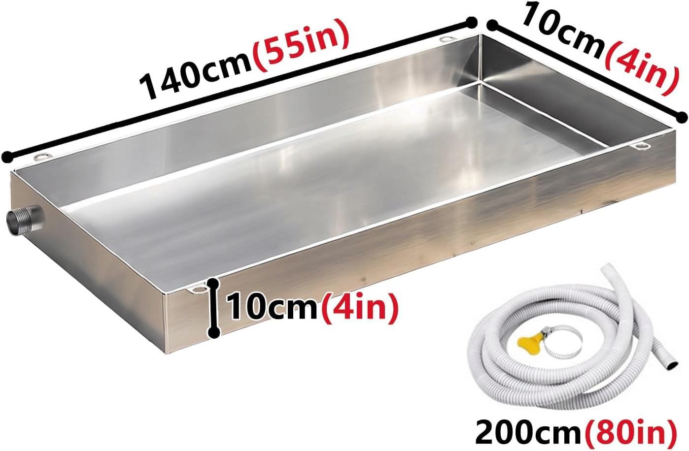 Leak-Proof 0.8mm 304 Stainless Steel AC Condensate Drain Pan - Durable Water Catcher Drip Tray for Air Conditioner, Washer, Hot Water Heater, Garage & Kitchen (10x140cm/4x55in)