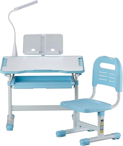 Miniatura 9 de VEVOR Juego de silla y escritorio de estudio para niños, escritorio de estudio y silla para niños con lámpara de mesa, altura ajustable y escritorio
