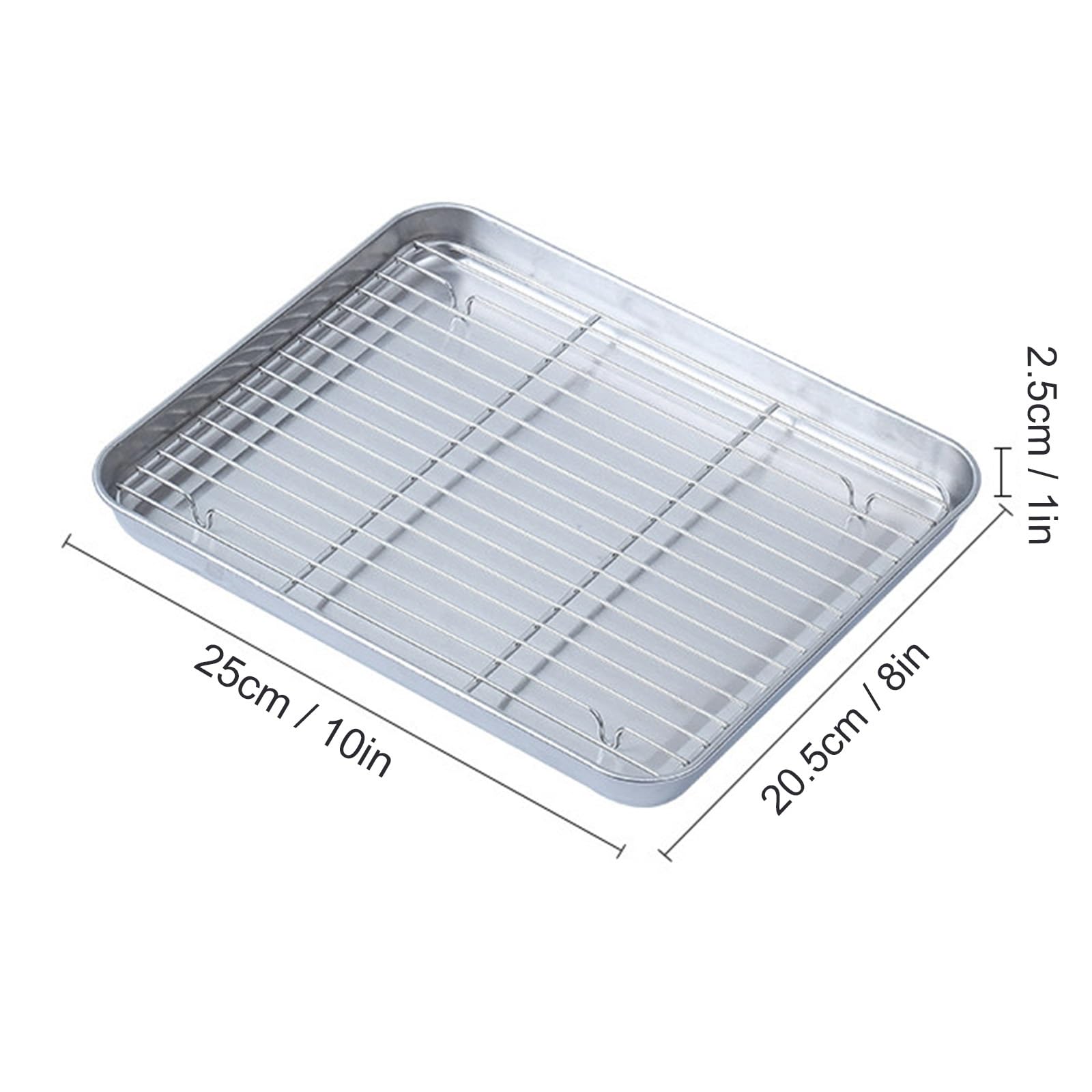 Plat en Inox, Plat Rectangulaire Inox avec Grille, Pour égoutter L'huile et L'eau, Idéal pour la Décongélation des Fruits de Mer(Medium)