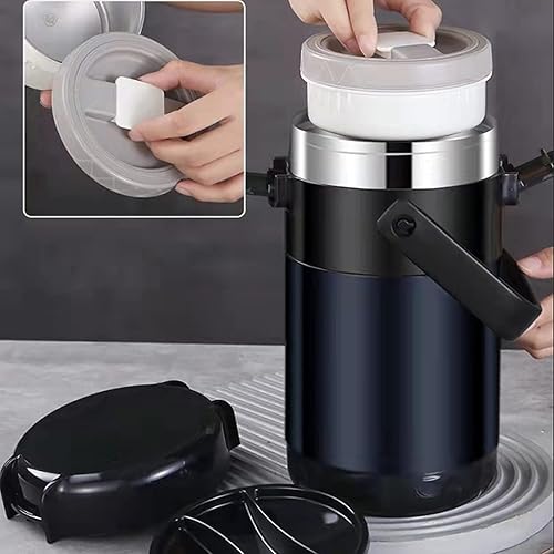 Miniatura 2 de Lonchera apilable de acero inoxidable de 3 niveles, botella aislada al vacío de acero inoxidable a prueba de fugas, adecuada para llevar alimentos a