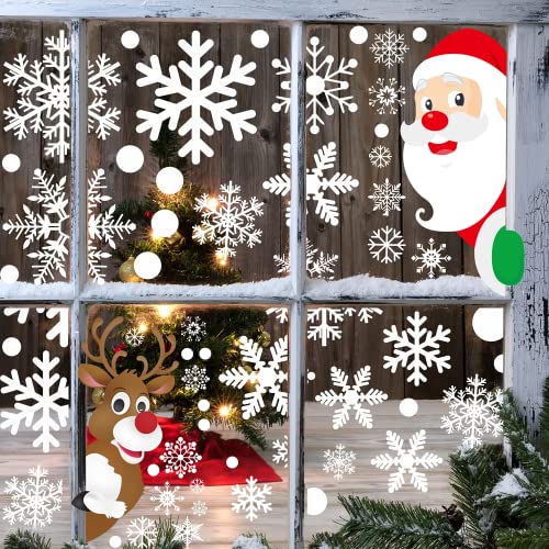 Pegatinas Navidad Ventanas Cristal, JunD 406pcs Pegatinas Navidad Reutilizable, Navidad Vinilos para Ventanas Doble Cara Visible Navidad con Santa Claus Reno Copos Nieve Cover