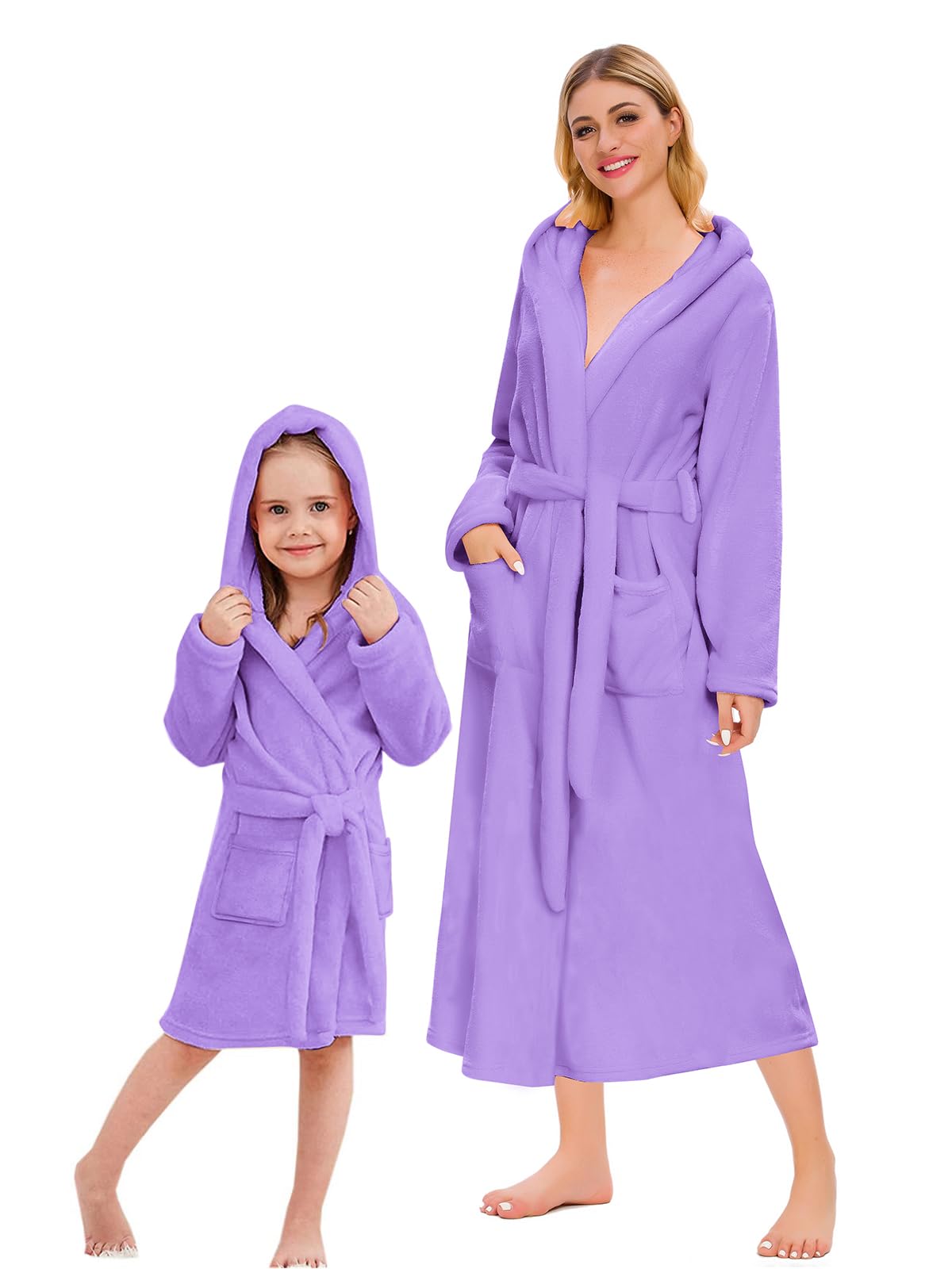 Umeyda Girls & Women Fleece Hooded Robes, Soft Fuzzy Bathrobe Warm Plush Fluffy Bath Robe for Kids Womens