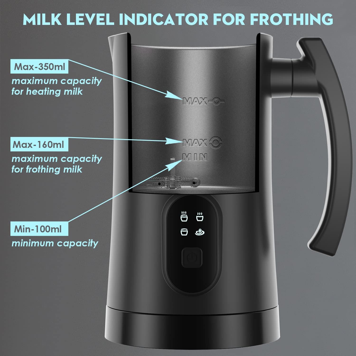 Schiumatore elettrico per latte, vaporizzatore per latte 4 in 1, 350 ml, macchina automatica a schiuma calda e fredda per caffè, latte, cappuccino, macchiato, cioccolata calda