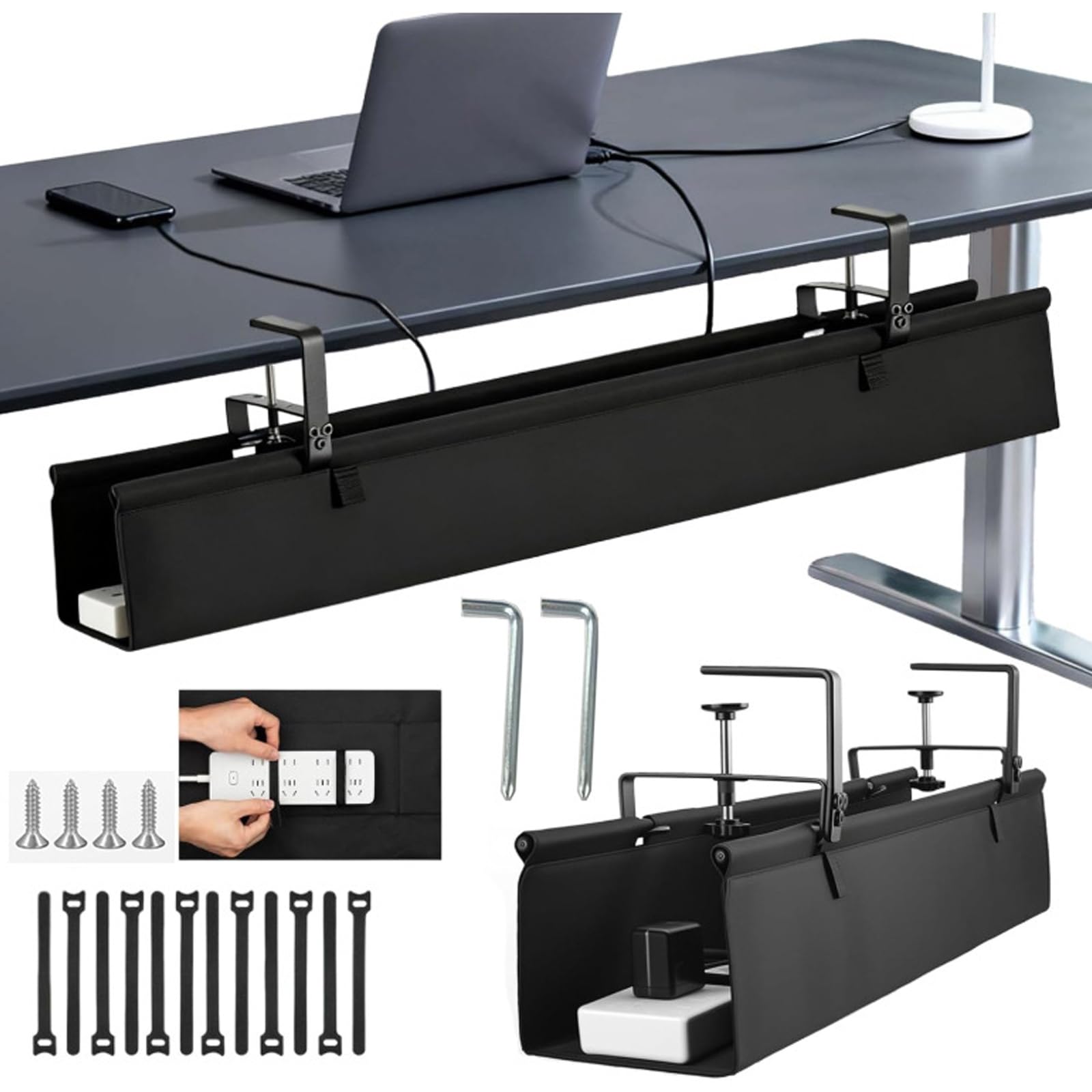 Bandeja de gestión de cables para debajo del escritorio con diseño oculto, organizador de cables para espacios de trabajo organizados y configuración de juegos