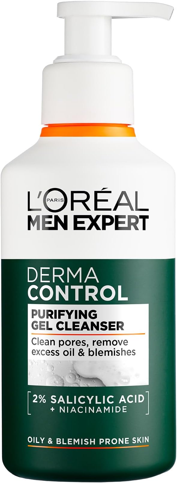 L'Oréal Men Expert Derma Control Purifying Cleansing Gel for Oily & Blemish-Prone Skin, Salicylic Acid & Niacinamide Deep Cleanser, Removes Dead Skin Cells, Unclogs Pores, 260ml