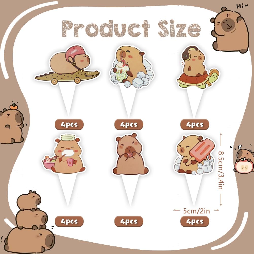 Capybara Cupcake Toppers, 24Pcs Capybara Birthday Party Decorations, Animal Themed Capybara Birthday Cake Topper Party Decorations for Kids Boys Girls Capybara Lover Baby Shower