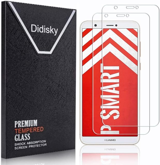 Didisky Tempered Glass Screen Protector for Huawei P Smart, [2 Pieces] Anti Scratch, 9H Hardness, No Bubbles, High Definition, Easy To Apply, Case Friendly