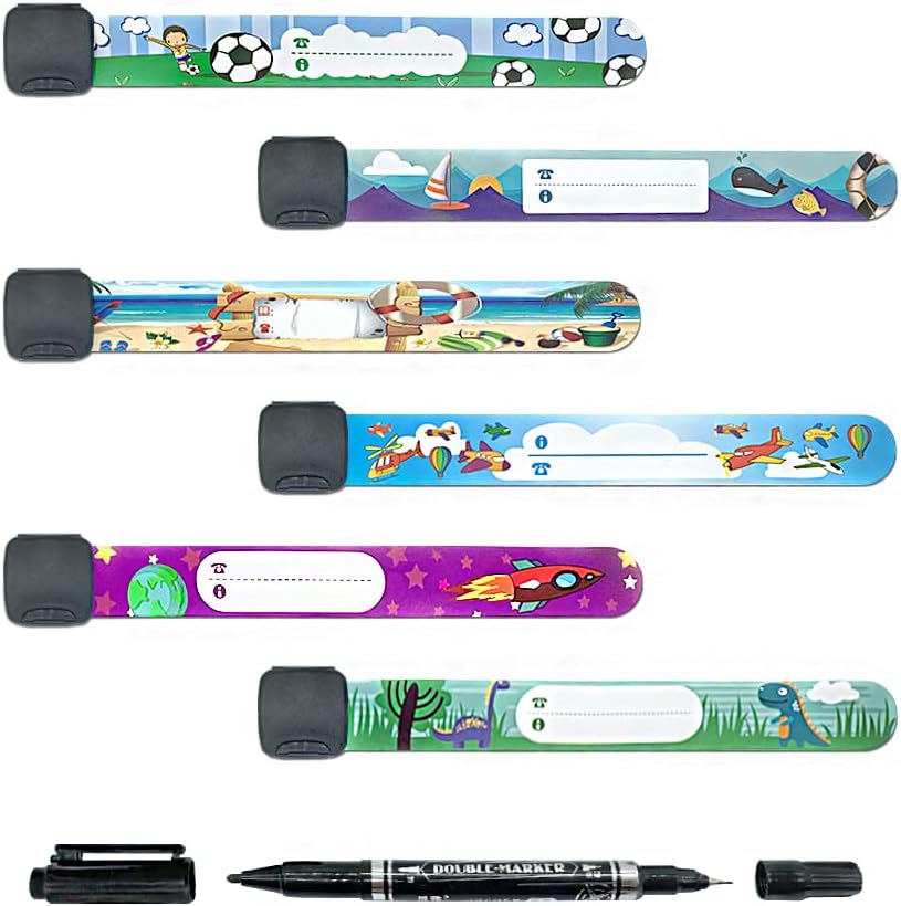 6PCS Reusable and Waterproof Child ID Wristbands, Safety Emergency