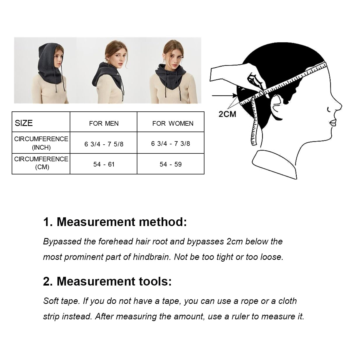 Damen Winter Sturmhaube Mütze Kaschmir Kordelzug Kapuze Mütze Beanie Skull Cap Ski Halswärmer Kapuzenschal Mütze