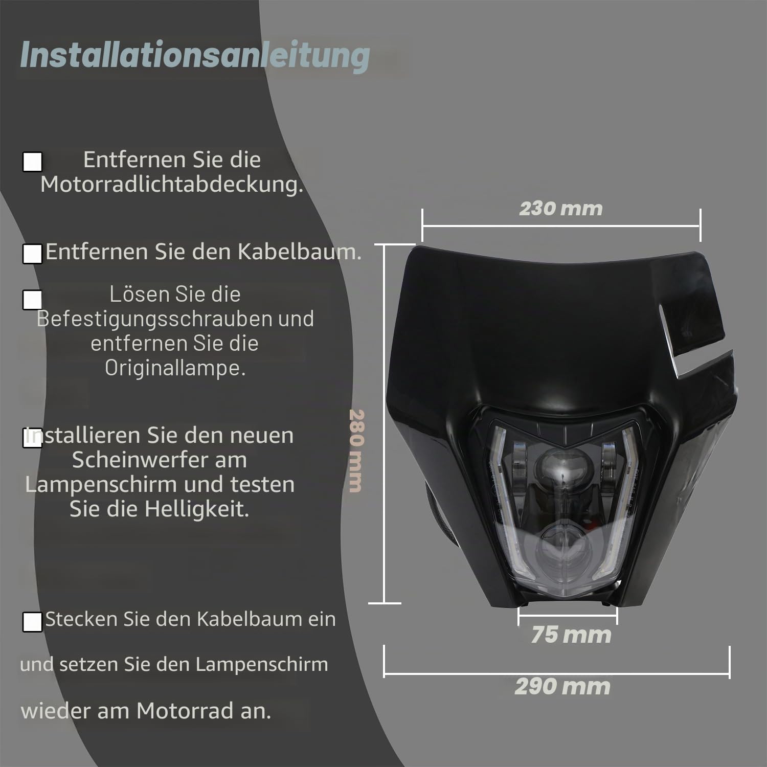 Motorrad Scheinwerfer,E24 Tagfahrlicht Motorrad Lichtmaske LED-Schwarz | für SX SXF XC XCF XCW EXC EXC SMC SMCR Dirt Bike Motocross Enduro Supermoto