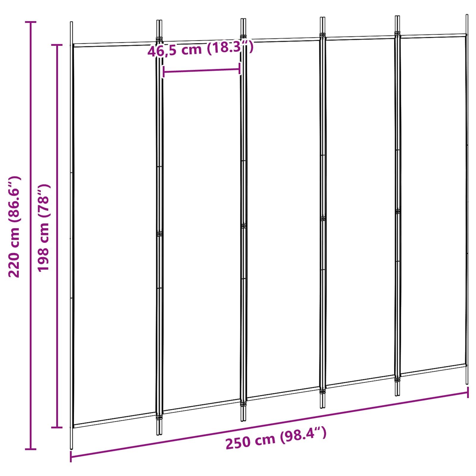Paravent 5 pièces beige 250 x 220 cm tissu pliable brise-vue polyvalent pour salon, chambre à coucher, bureau, jardin, balcon, intérieur et extérieur, séparation, opaque, léger