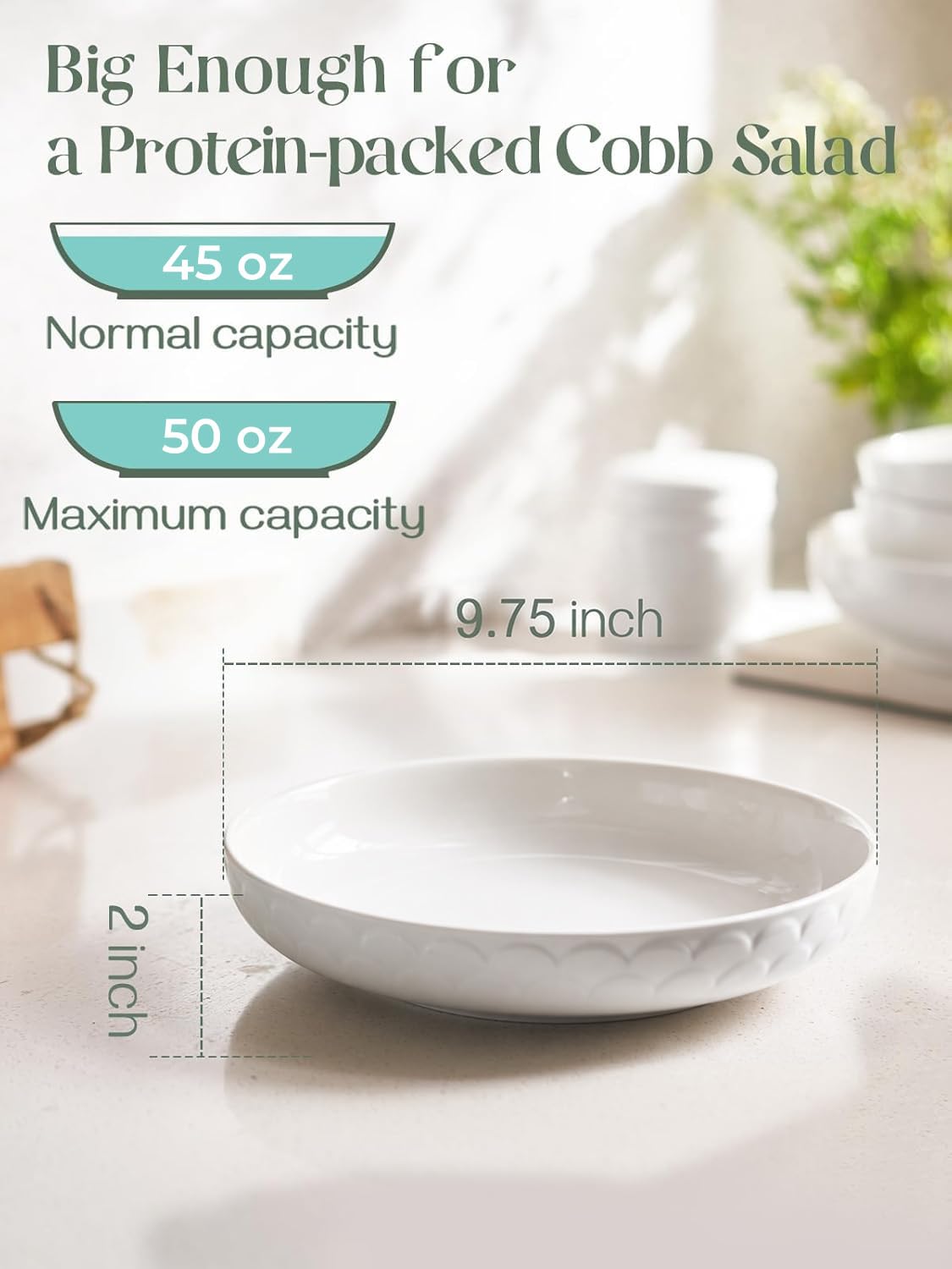 DOWAN Zestaw 4 misek do makaronu, duże talerze obiadowe, porcelanowe miski do serwowania, na rodzinne przyjęcie, 1600 ml, ceramiczne miski do sałatek, talerz do serwowania posiłków w kuchni, nadaje