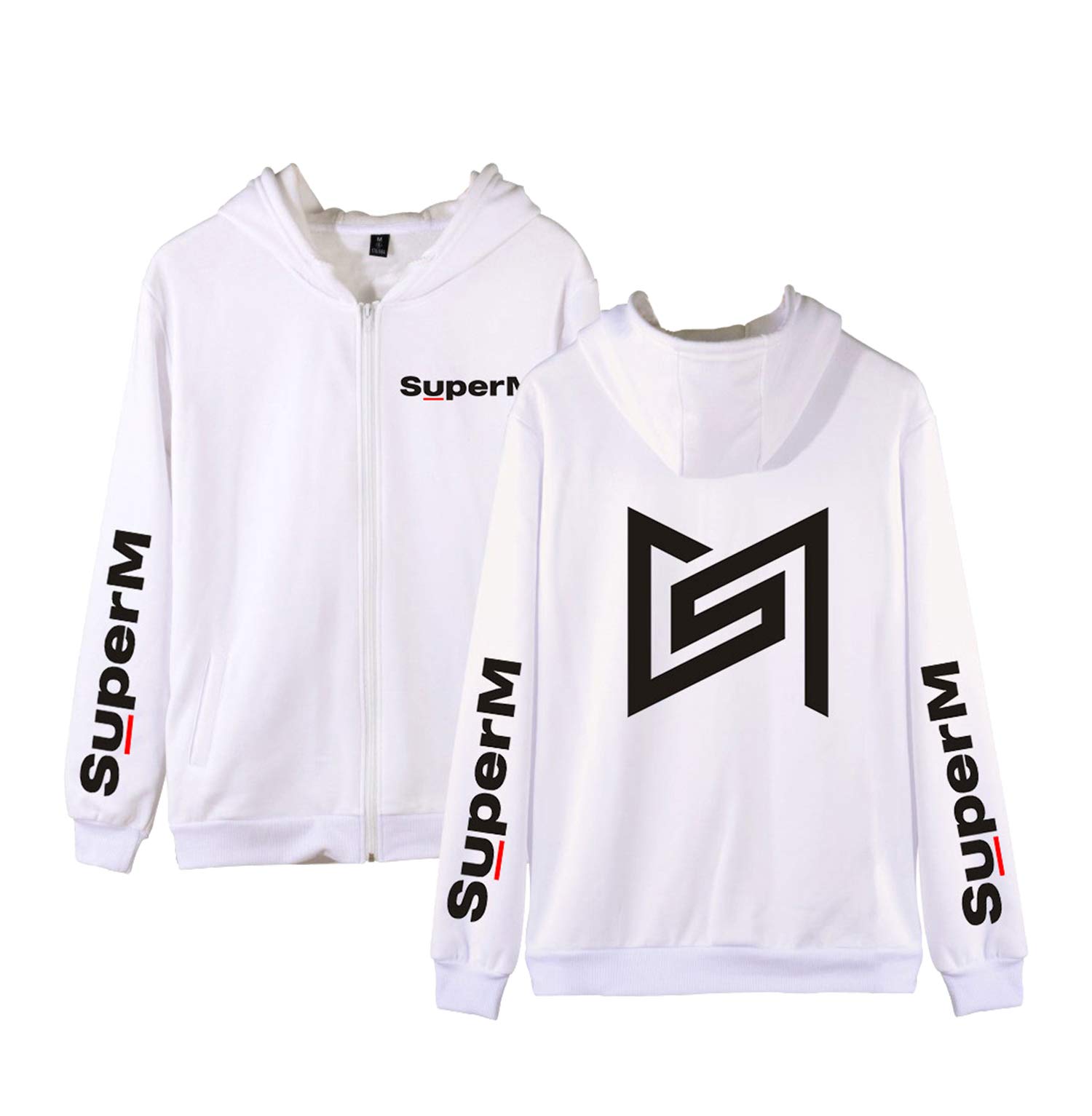 Xkpopfans Kpop SuperM Hoodie Album 'SuperM' Sweatshirt Mark Baekhyun Taemin Zipper Jacket Coat 3XL White