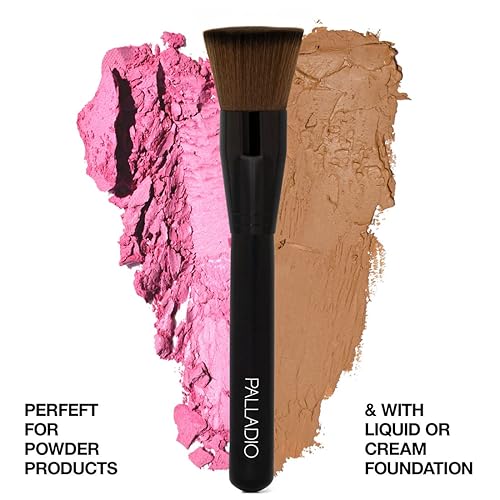 Miniatura 9 de Palladio Brocha plana Kabuki, brocha de maquillaje profesional para base, rubor facial, polvo, crema, contorno y resaltado, cerdas sintéticas que