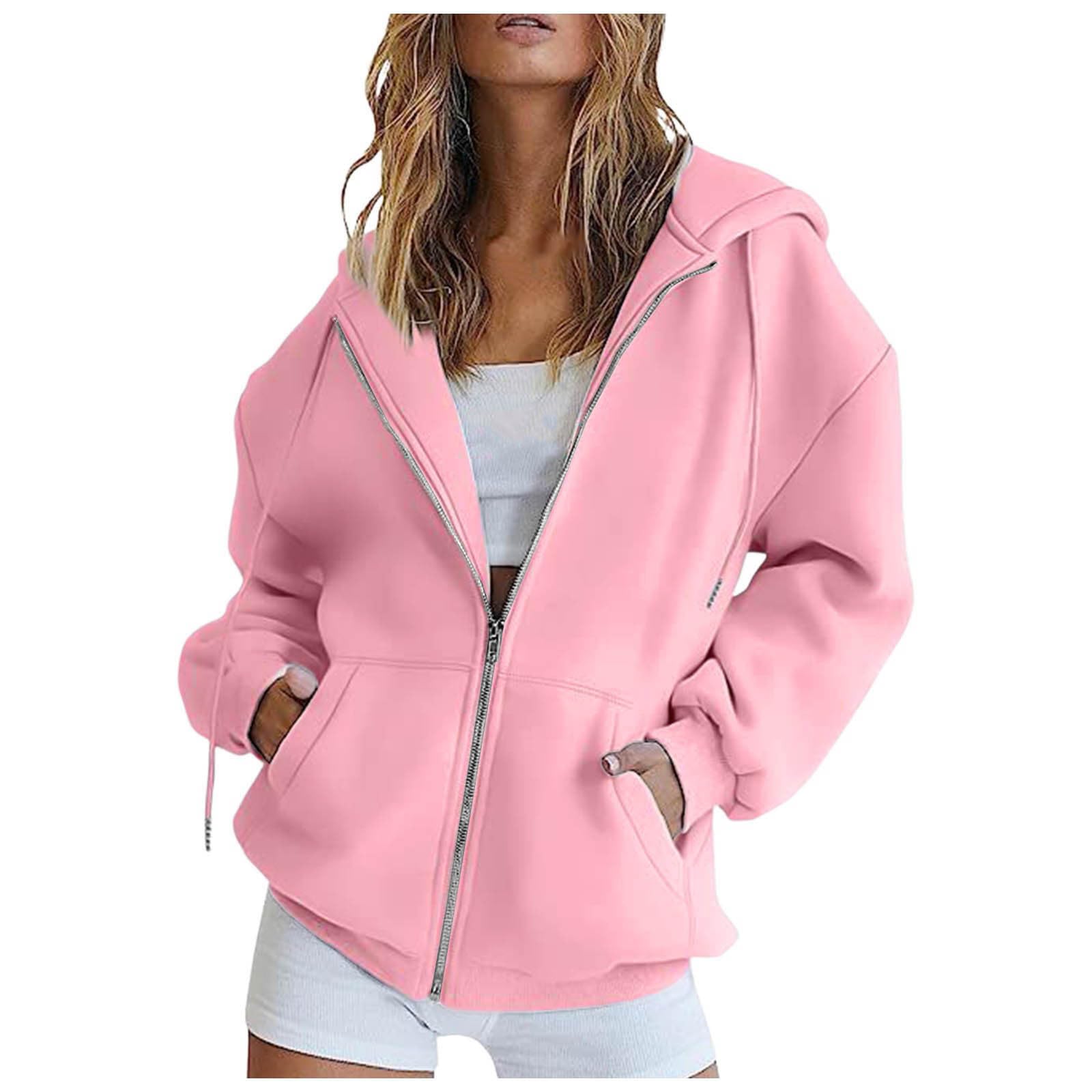 Damen Hoodie Mit Reißverschluss - Baumwoll Sweatjacke Oversize Kapuzenpullover