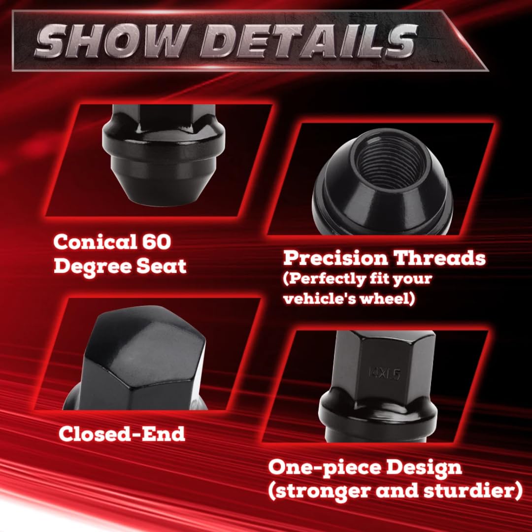 Tuerca De Rueda para Cadillac CTS CTS-V XTS CT6, para Chrysler 300 300C SRT-8, 20 Piezas Tuercas de Rueda de una Pieza M14x1.5 de Extremo Cerrado