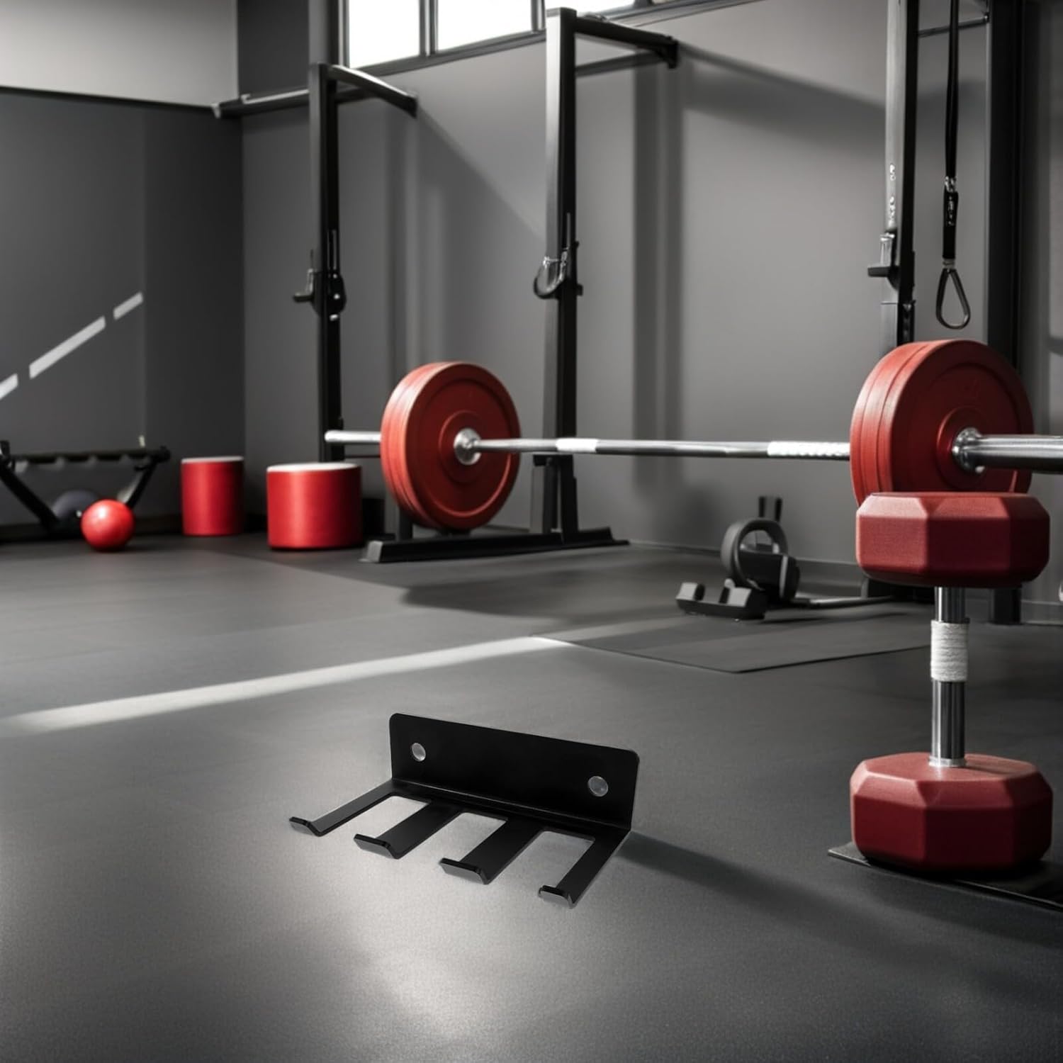 Mipcase Barbell Wall Mount Holder with Hooks for Squat Rack – Gym Barbell Storage Bracket Vertical Wall Rack for Home and Commercial Fitness Accessories