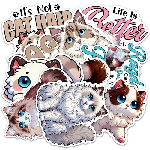 Image of Ragdoll Cat Sticker 8 Pcs (Large Size) Vinyl Stickers Laptop Waterproof Decal for Car Bumper Water Bottle Laptop Notebook Window Funny Party Birthday Decorations - Size 4 Inches