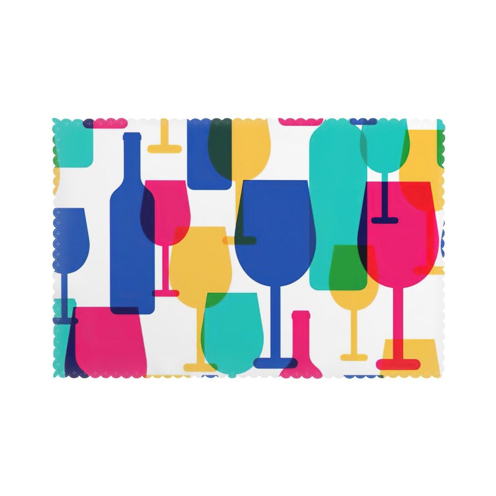 Cocktail Glasses and Wine Bottles Print Placemats for Dining Table Set of 6 12x18 Inch Table Mats for Party Kitchen Dining.