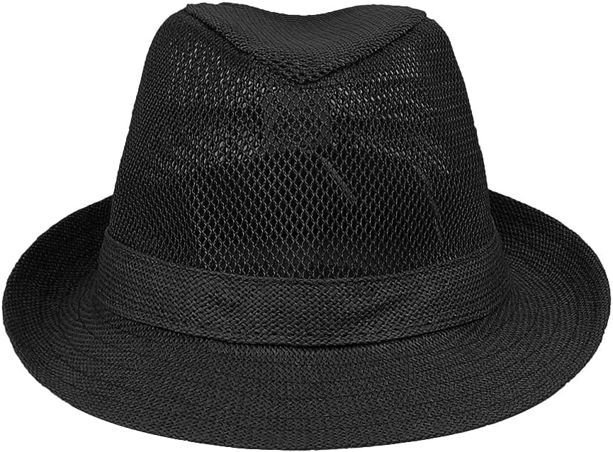 Men Straw Fedoras Summer Trilby Hat Vintage Mesh Panama Sun Hat Short Brim Beach Travel Hat British Jazz Hat Outdoor Bucket