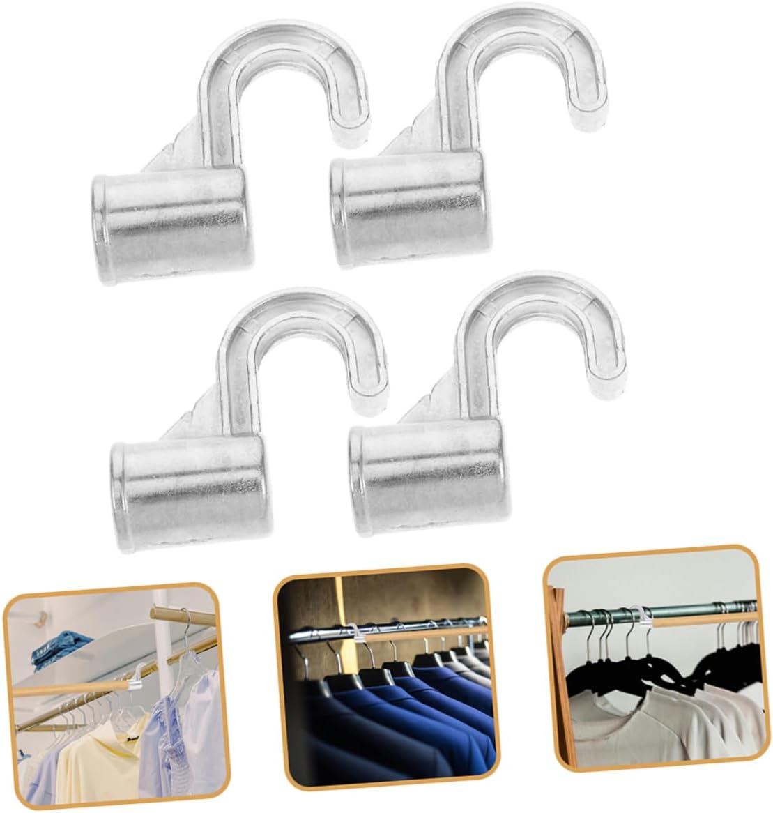 Alipis Aluminum Alloy Wardrobe Rod Holder 4 Pack, 18mm Silver Clips