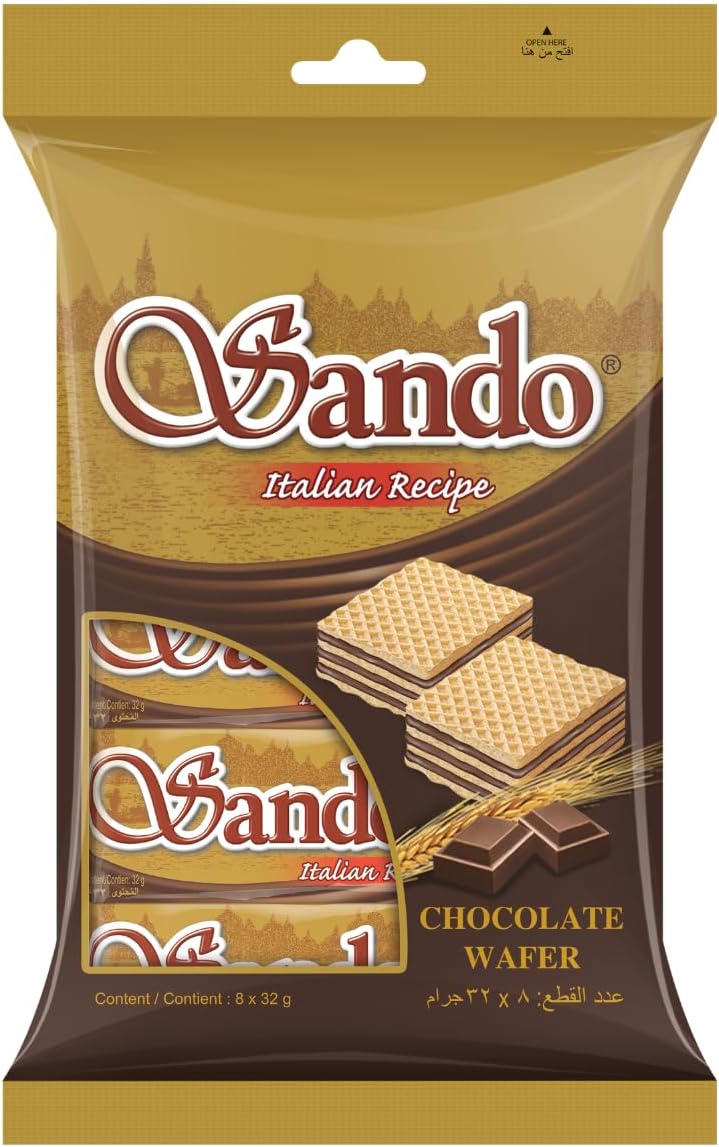 Sando Chocolate Wafer Biscuits, Crispy & Creamy Snack - 32g Each (Pack of 8)