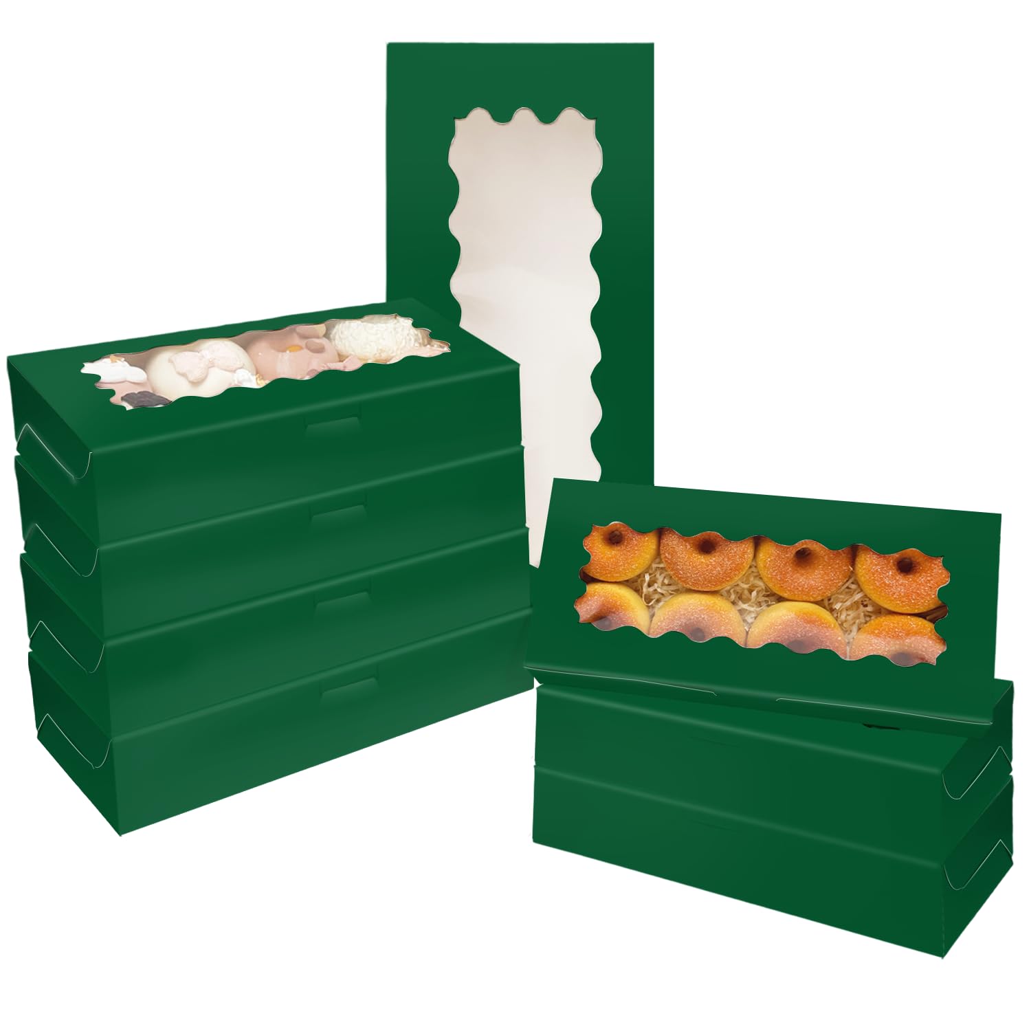 Gcardist 15 Packs Deep Green Cookie Box with Window 30.5x14x6.4cm Two Uses Pastry Biscuit Bakery Box For Packaging (12x5.5x2.5 inch)