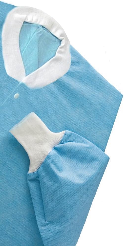 Medint Disposable Lab Coats With 5 Buttons and 3 Pockets Knit Cuffs Knitted Collar 40g SMS (Medium)
