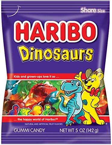 HARIBO Dinosaurs Sweet Gummy Candy, 5 oz. Bag (Pack of 12)