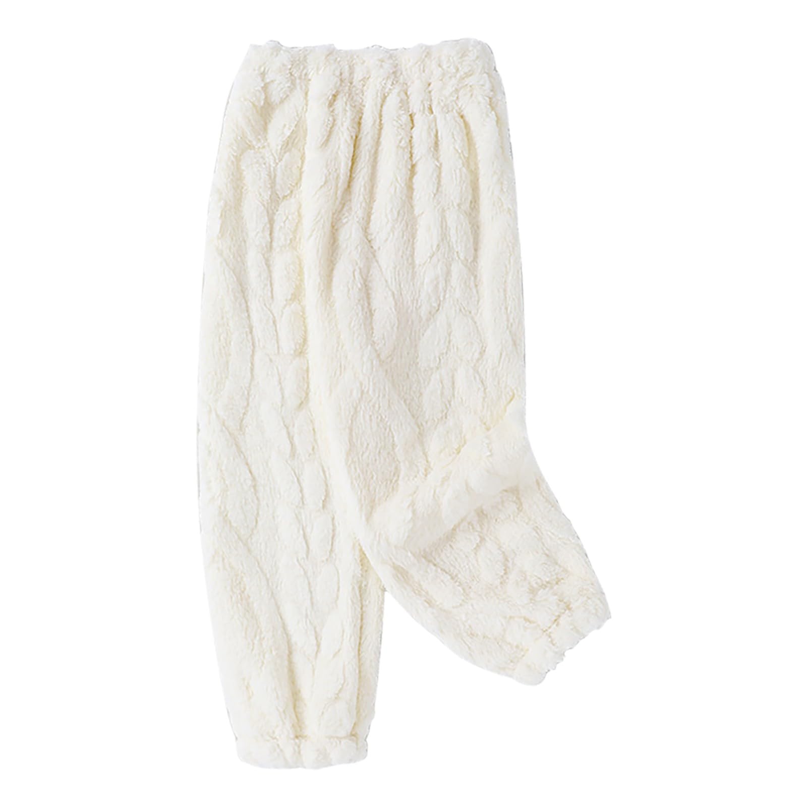 Boys Girls Soft Plush Fleece Trousers Solid Color Knit Elastic Waist Causal Pants Loungewear Cozy (Beige, 5-6 Years)