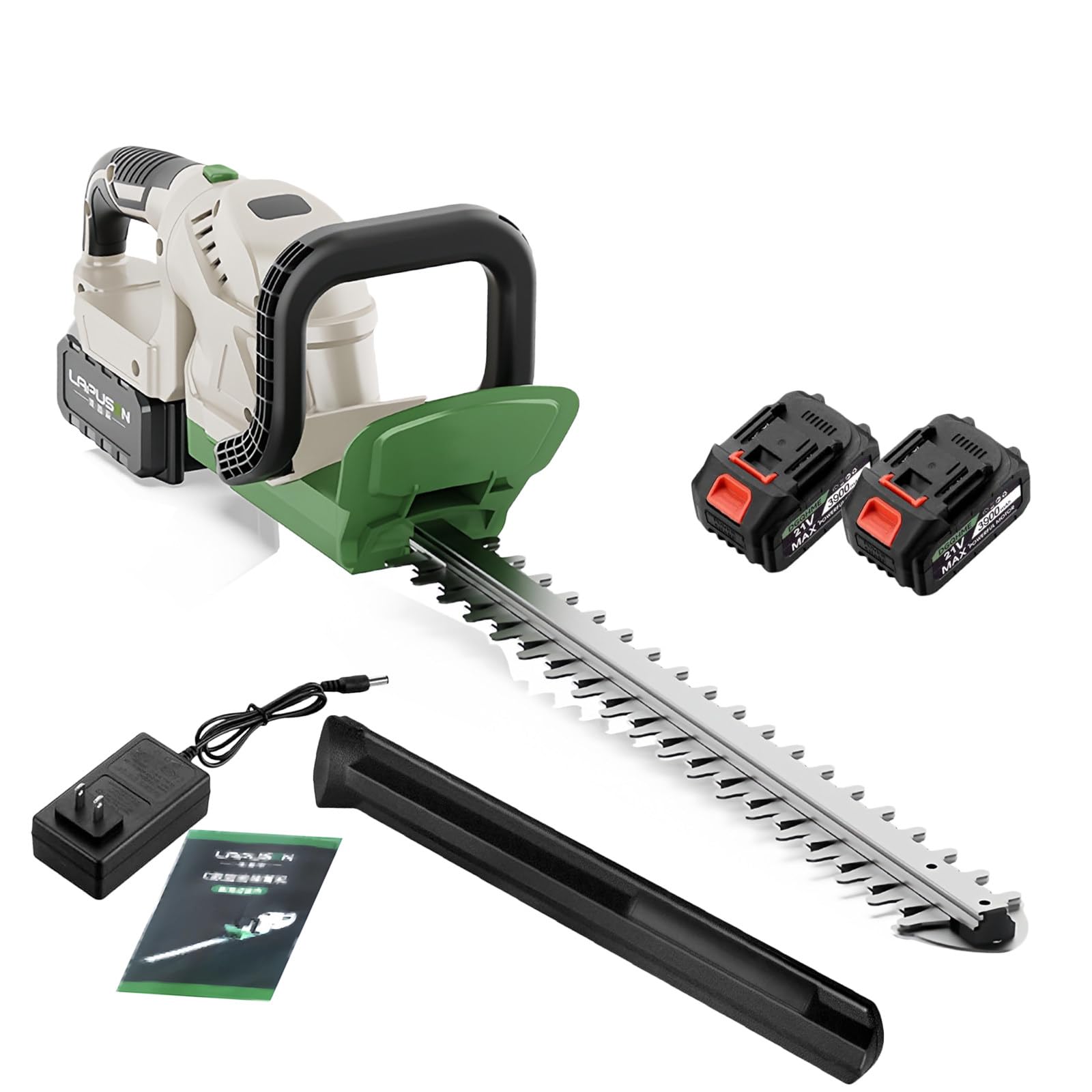 Recortadora de Arbustos de 21 V, Cortasetos Inalámbrico con Cuchilla de Doble Acción de 51 CM y Capacidad de Corte de 15 CM, 3000 RPM (Batería de 3900 mAh y Cargador Incluidos),1 Battery