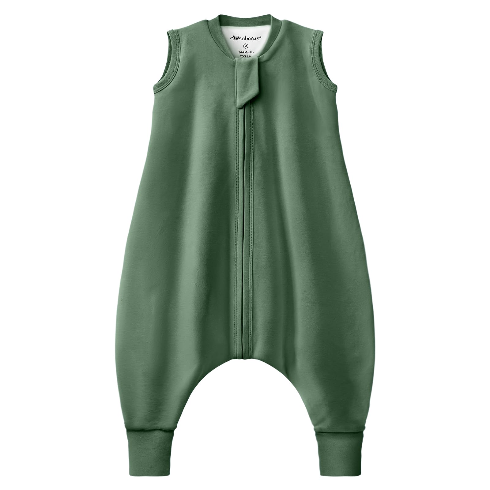 Mosebears Gigoteuse Bébé à Pieds 1.0 Tog Respirante en Coton-Gigoteuse d'Été et l'automne pour bébé(Dark Green,75cm(12-24 Mois))