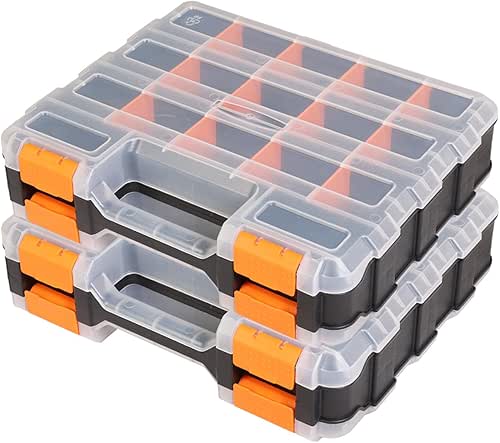 Jack Boss Tool Box with Transparent Lid, Double Side 34-Compartments