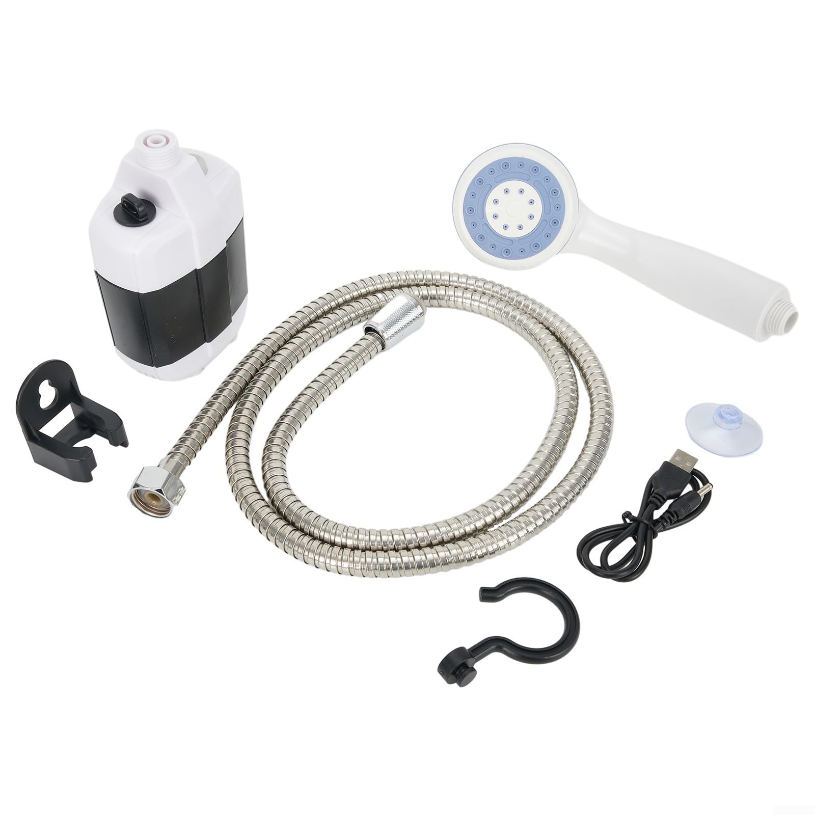 Douche de Camping Portable avec Batterie de 2200 mAh, Pompe de pommeau de Douche Rechargeable de 2 L/Min, Tuyau de 1,5 m pour la Plage, la Natation, Le Bain de Chien, l'arrosage du Jardin