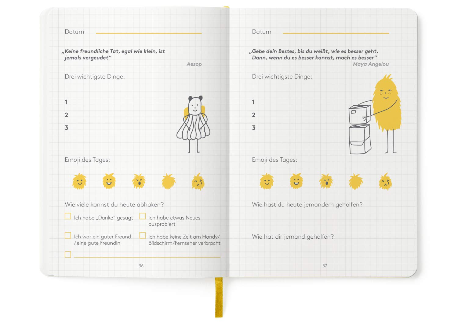 HappySelf – Das preisgekrönte Tagesjournal im Alter von 6-12 Jahren zur Förderung des Glücks, zur Entwicklung positiver Gewohnheiten [Deutschsprachige Ausgabe] für Kinder (Gelb)