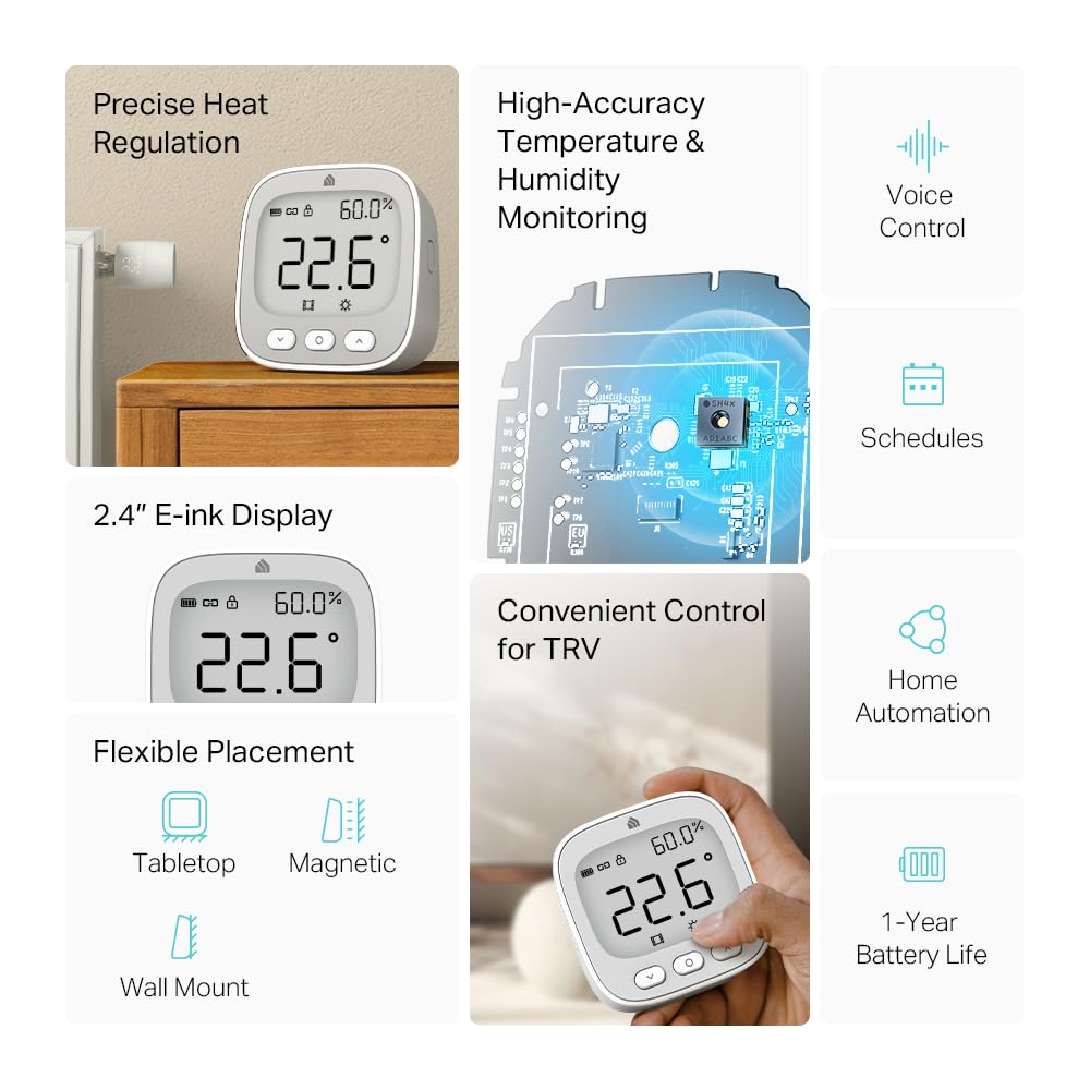 Kasa Monitor temperatury i wilgotności KE110, z wyświetlaczem E-Ink 2,4", szwajcarski czujnik o wysokiej dokładności, oszczędność energii, żywotność baterii do 1 roku, wymagany jest Kasa Hub