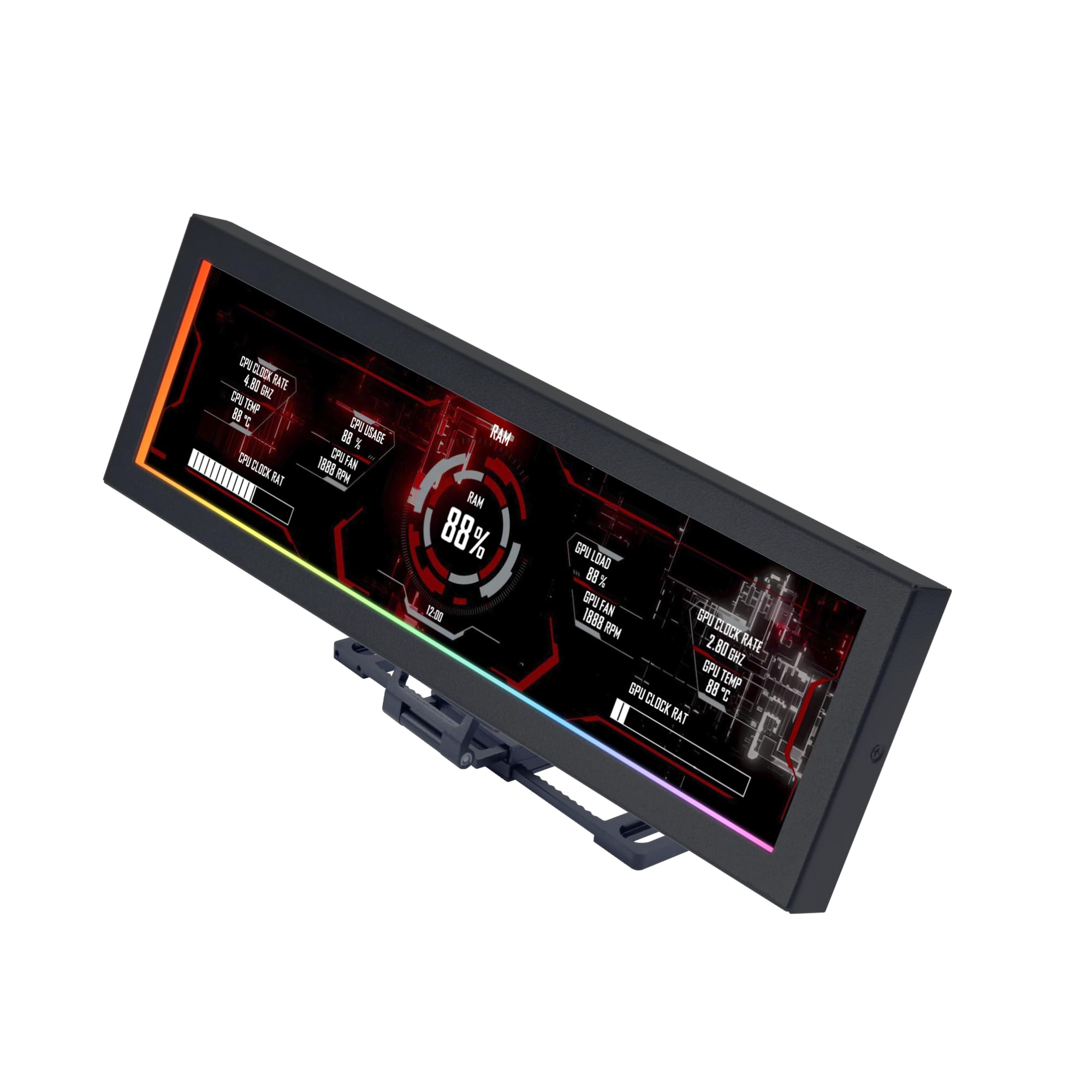 Lian Li 8,8" Universal Screen Schwarz – USB Hardware-Monitor mit 1920×480 Auflösung, 500 nits Helligkeit, flexiblen Montagemöglichkeiten und ARGB-Randbeleuchtung