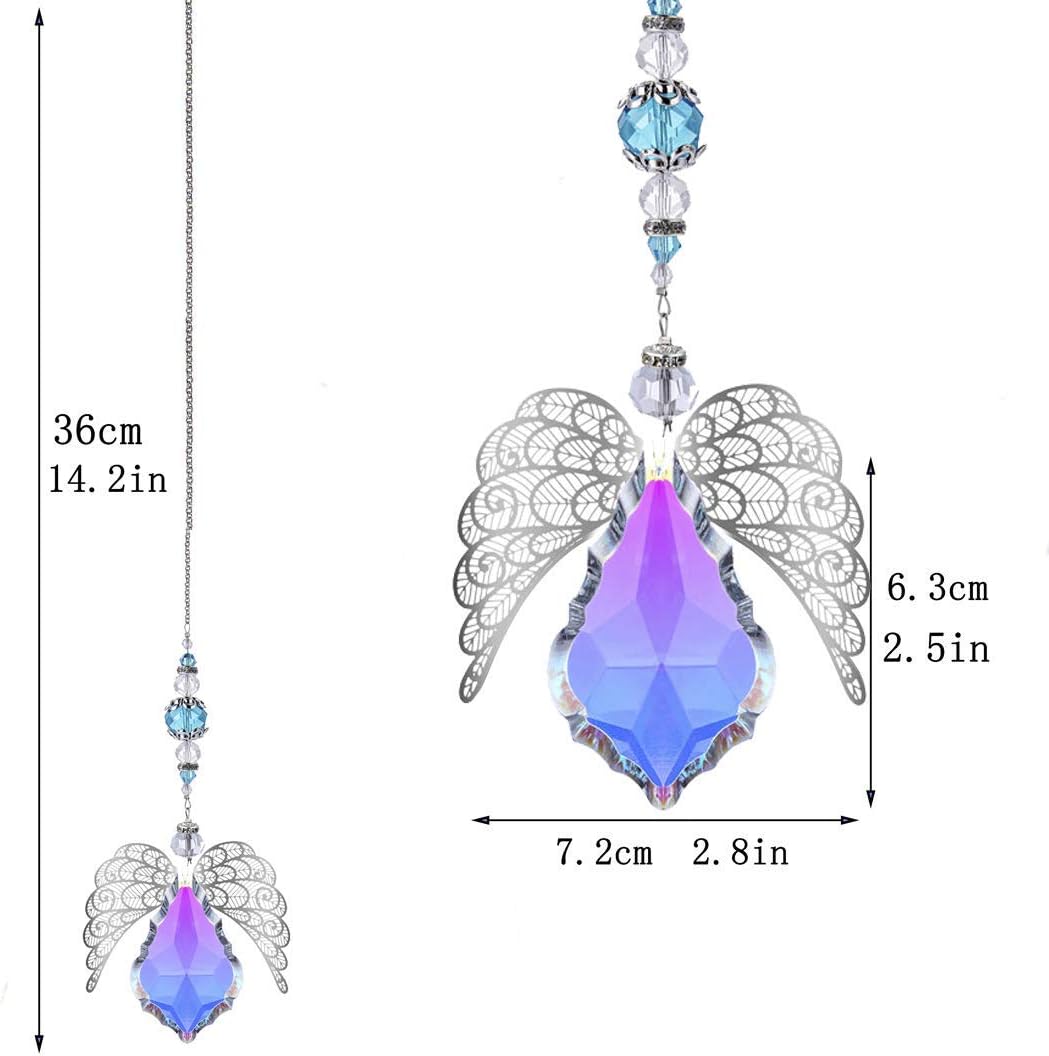 HDCRYSTALGIFTS 14'' Crystal Guardian Angel Suncatcher Rainbow Crystal Prisms Sun Catcher for Home Window Garden Hanging Decor Glass Angel Ornaments for Christmas Tree - Image 3