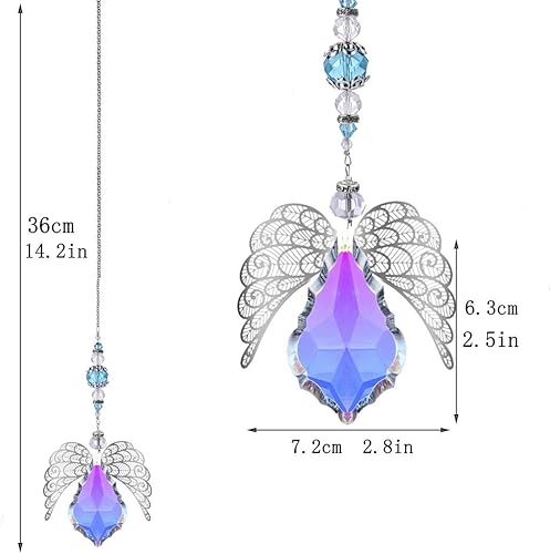 Miniatura 3 de HDCRYSTALGIFTS Colgante de ángel guardián de cristal de 14'' con atrapasoles de arcoíris y prismas de cristal para ventanas de casa, jardín