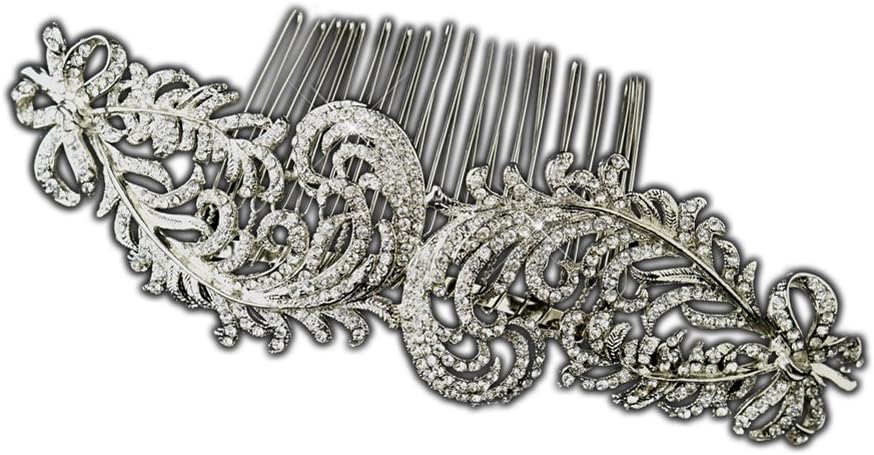 Elegance by CarbonneauLaurie Antique Style Clear Rhinestone & Floral Fabric Side Comb
