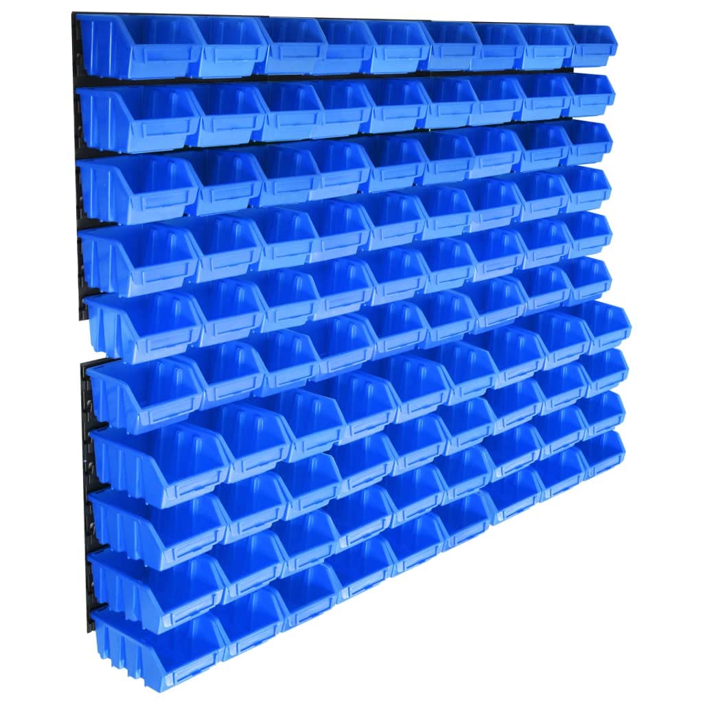 vidaXL Behälter Set 96-TLG. für Kleinteile Stapelboxen Sichtlagerkästen Wandregal Box Montagewand Werkzeugwand Schüttenregal Lagersystem Blau
