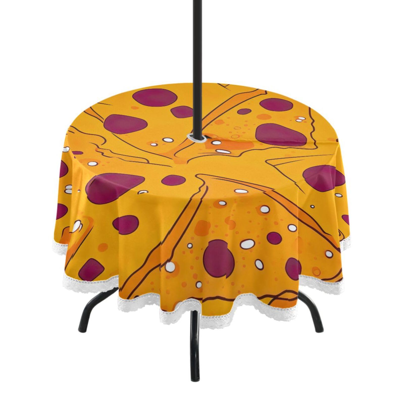Wajiw 60 Inch Indoor Outdoor Round Tablecloth with Umbrella Hole and Zipper Waterproof Patio Table Cover for Camping Dining Room Party Outdoor Picnic,Pizza