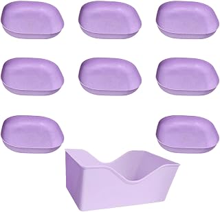 Natural Wheat Straw Tray 8-Pack with Base, Biodegradable, 5.7 Inch Square Snack Plate, suitable for parties, camping, marriage, not breakable for easy cleaning, easy to store (purple)