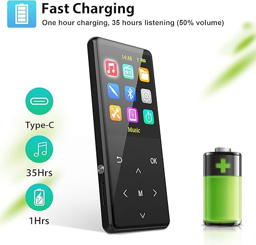 Miniatura 7 de Reproductor de MP3, reproductor MP3 portátil de 128 GB con Bluetooth 5.3, reproductor de música digital sin pérdida con altavoz HD, grabadora, radio