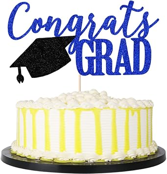 PALASASA Congrats Grad Cake Topper, 2026 Graduate Party Decorations Blue 6.6inch