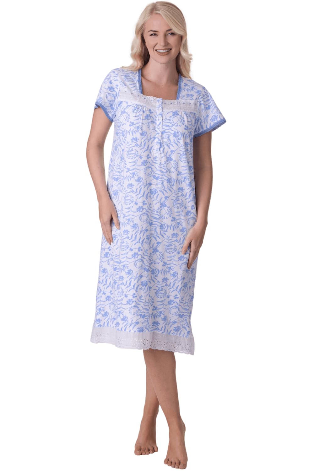 Camille Women's Aqua Lightweight Jersey Cotton Short Sleeve Floral Nightdresses In Size 22-24