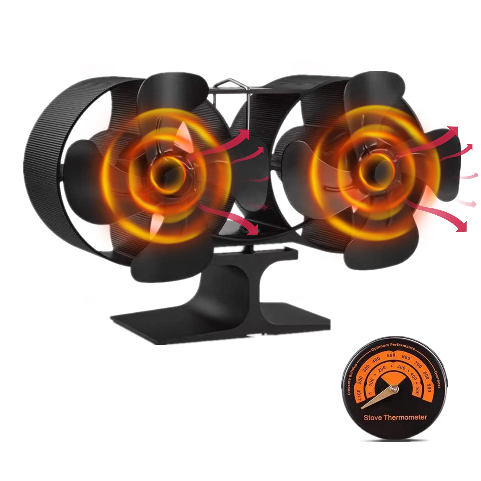 Amazon.com: Wood Stove Fan, 8 Blade Double Motors Heat Powered Stove Fan  Small Silent Fireplace Fan Log Burner Fan Blower Top Exhaust Eco Fans for  Wood Burner/Burning/Log Burner Stove with Thermometer Clearance (